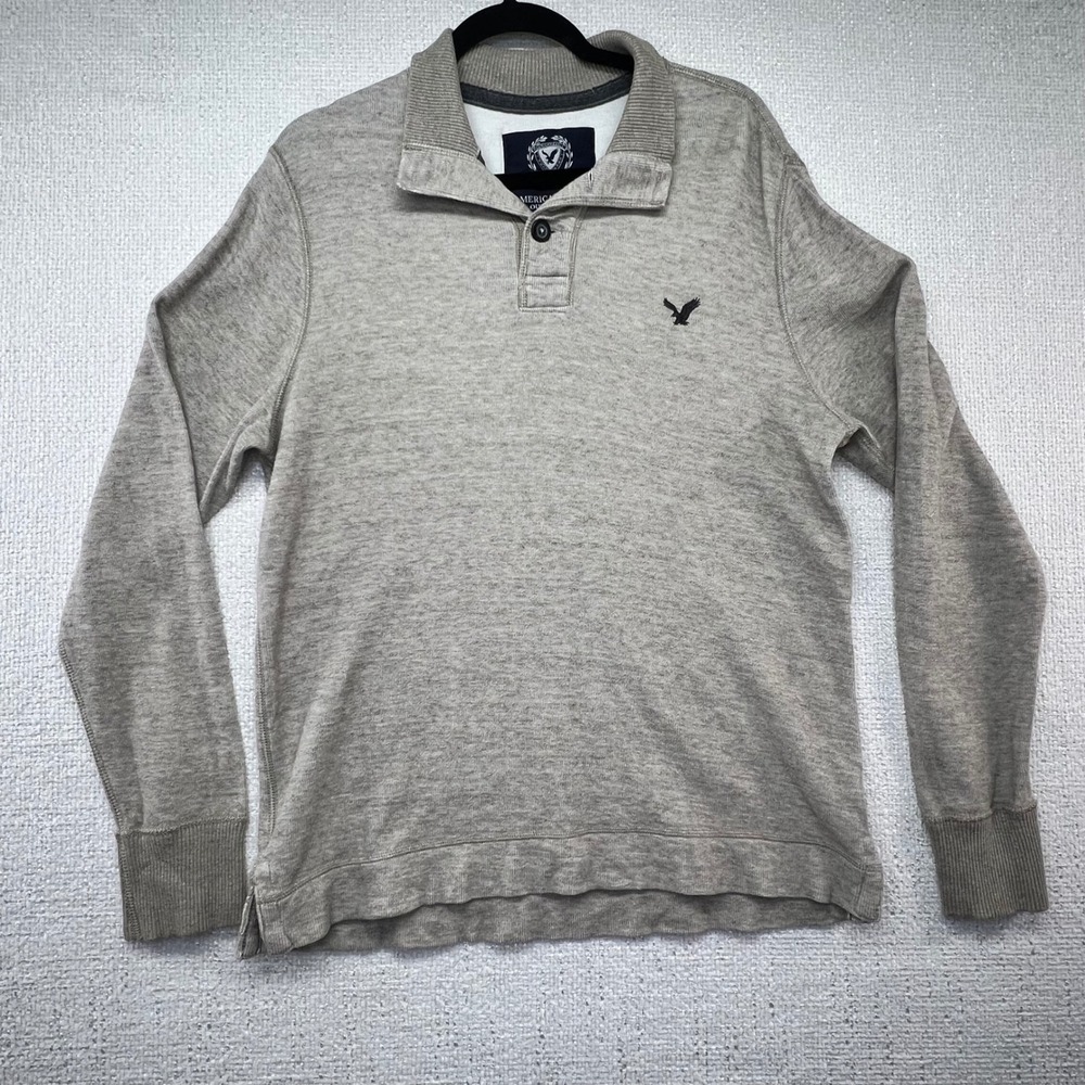 American‎ Eagle Mens Gray Long Sleeve Pullover Button Up Shirt Casual Comfy